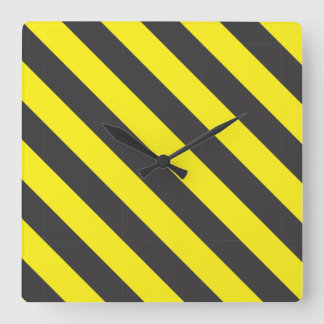 YELLOW AND BLACK DIAGONALS SQUARE WALL CLOCK