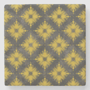 Yellow and Black Diamond Burst Pattern Stone Coaster