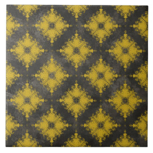 Yellow and Black Diamond Burst Pattern Tile