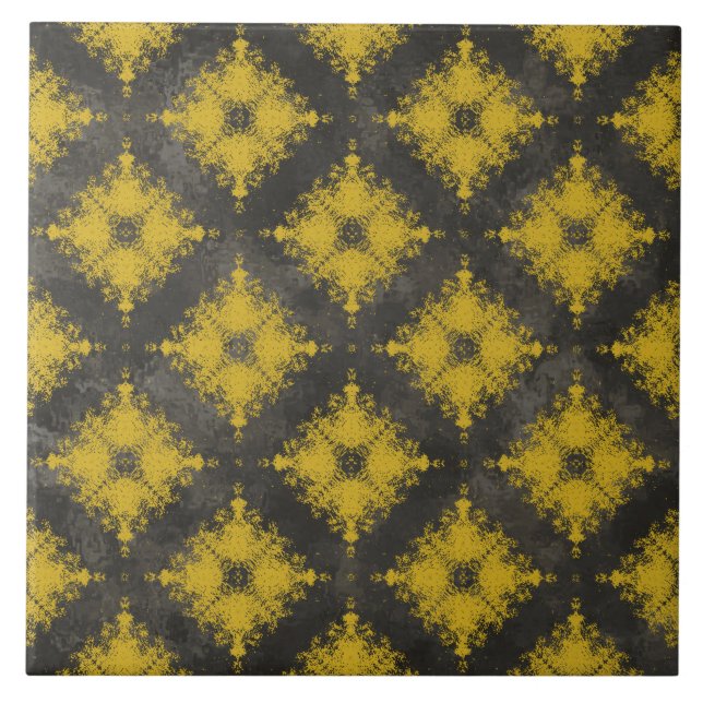 Yellow and Black Diamond Burst Pattern Tile (Front)
