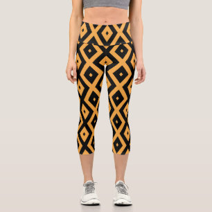 Yellow and black diamond pattern capri leggings
