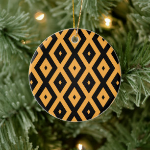 Yellow and black diamond pattern ceramic tree decoration