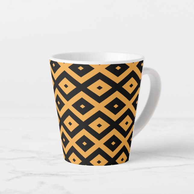Yellow and black diamond pattern latte mug (Right Angle)