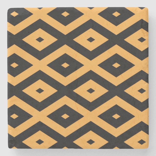 Yellow and black diamond pattern stone coaster (Front)