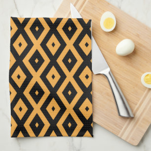 Yellow and black diamond pattern tea towel