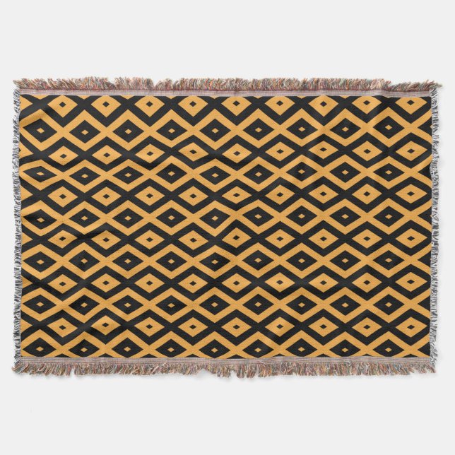 Yellow and black diamond pattern throw blanket (Front)