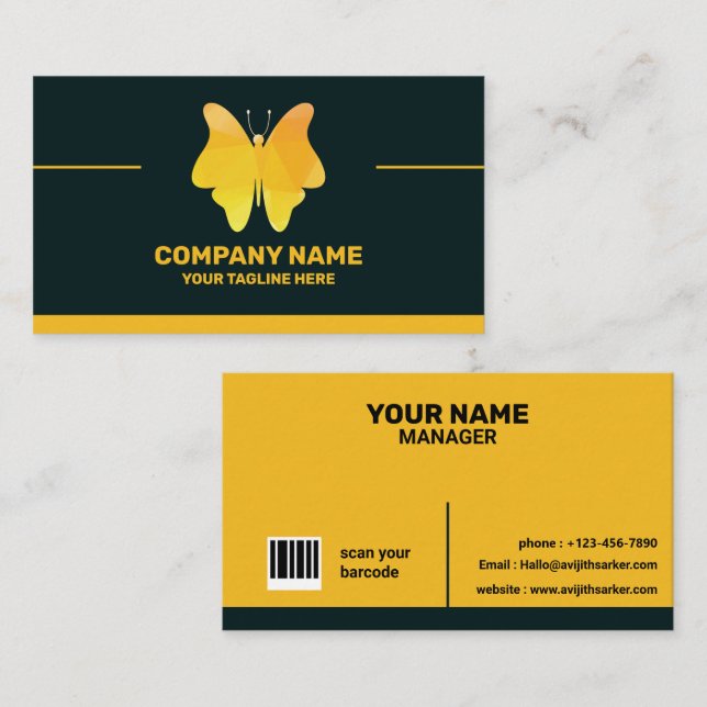 Yellow and black Elegant custom name Business Card (Front/Back)