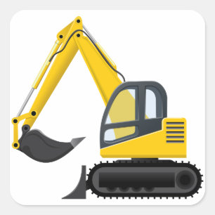 Yellow and Black Excavator Construction Machine Square Sticker