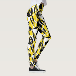 Yellow And Black Floral Leggings