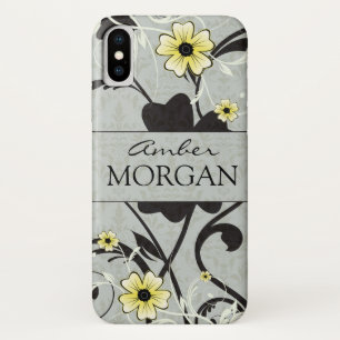 Yellow and Black Floral Monogram iPhone X Case