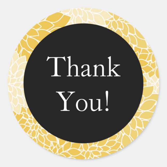 Yellow and Black Floral "Thank You!" Sticker (Front)