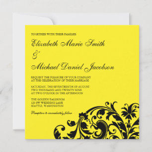 Yellow and Black Flourish Swirl Wedding Invitation
