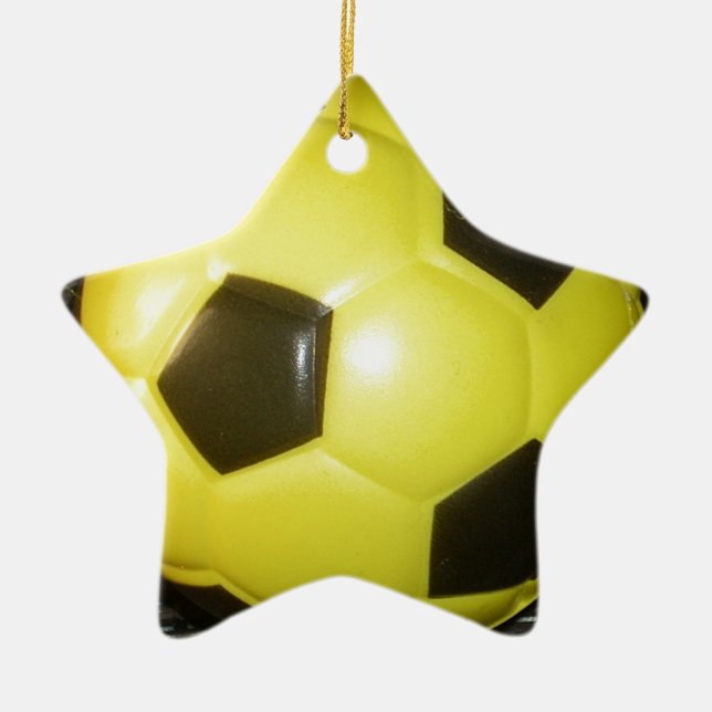 Yellow and black Football. Ceramic Tree Decoration (Front)