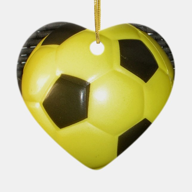 Yellow and black Football. Ceramic Tree Decoration (Front)