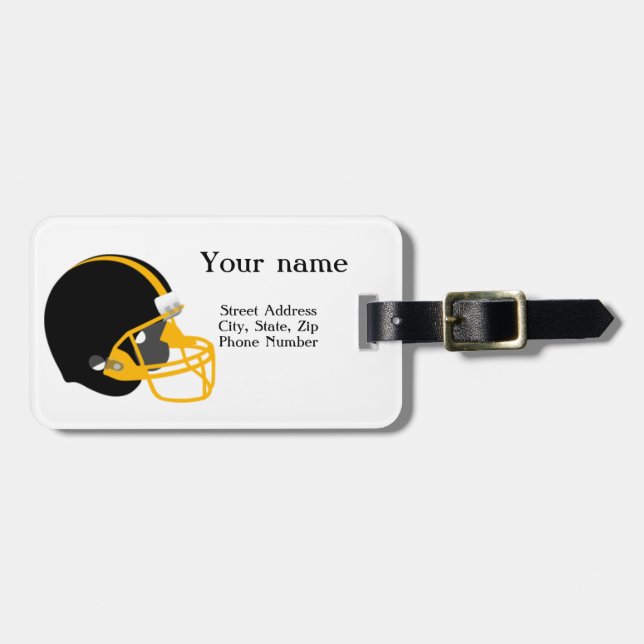 Yellow and Black Football Luggage Tag (Front Horizontal)