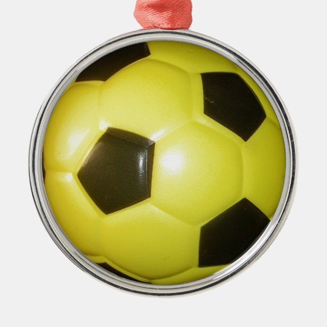 Yellow and black Football. Metal Tree Decoration (Front)