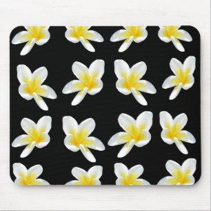 Yellow And Black Frangipani Pattern, Mouse Mat