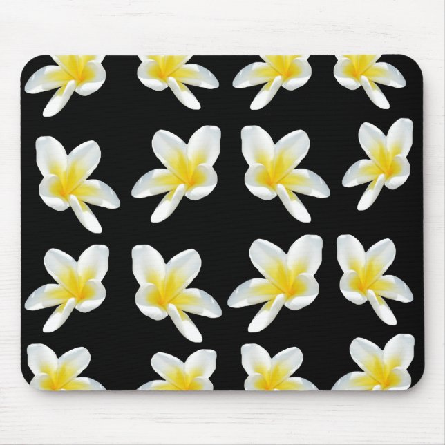 Yellow And Black Frangipani Pattern, Mouse Mat (Front)