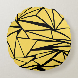 Yellow and Black Geometric Pattern Round Cushion