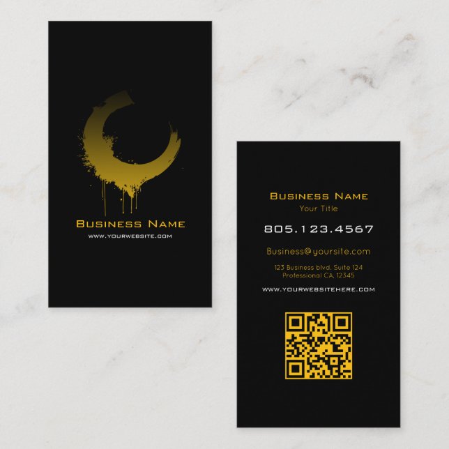 Yellow and Black Gradient Paint Swirl Design Business Card (Front/Back)