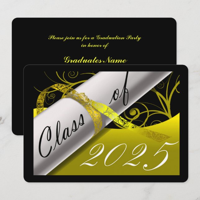 Yellow and Black Graduation Party Invitation (Front/Back)