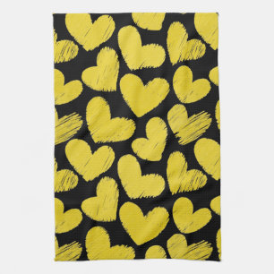 Yellow and black Hearts Kitchen Towel