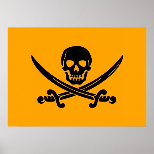 Yellow and Black Jolly Roger Pirate Flag Poster (Front)