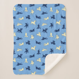 Yellow and Black Lab Puppies on Blue Background  Sherpa Blanket