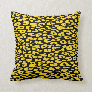 Yellow and Black Leopard Print Skin Fur Cushion