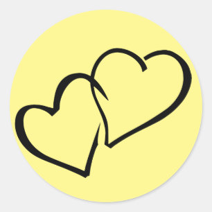Yellow And Black Love Hearts Wedding, Engagement Classic Round Sticker