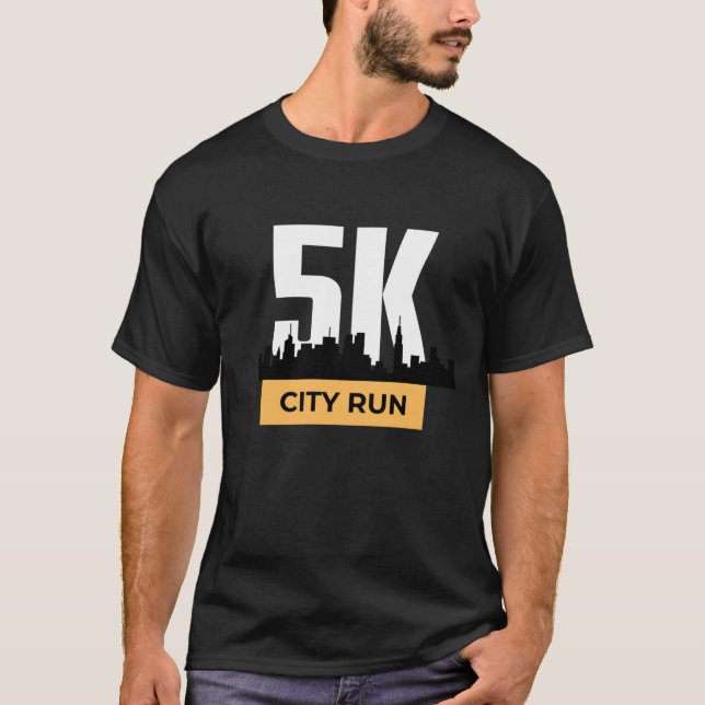 Yellow and Black Modern 5K City Run T-Shirt (Front)