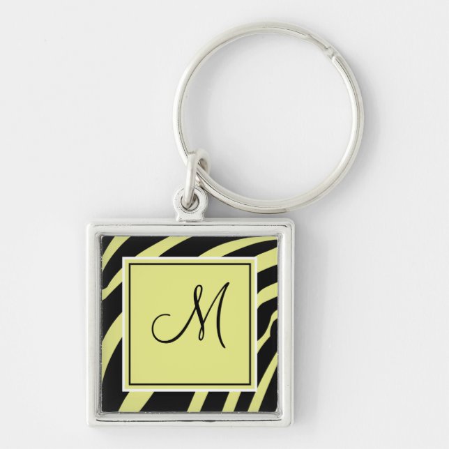 Yellow and Black Monogram Zebra Print Keychain (Front)