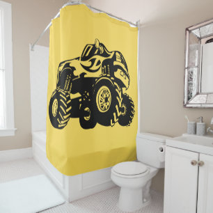 Yellow and Black Monster Truck Shower Curtain