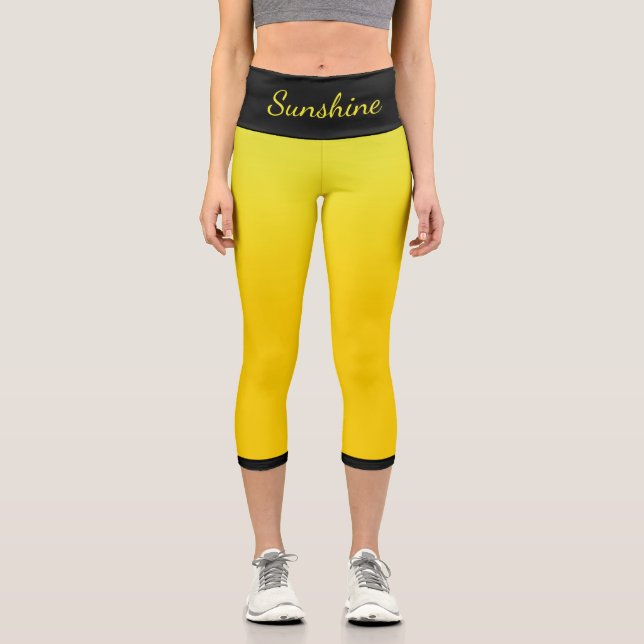 Yellow and Black Name Template Capri Leggings (Front)