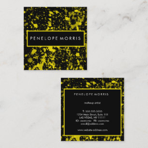 Yellow and Black Paint Splatter Beauty Stylist Square Business Card