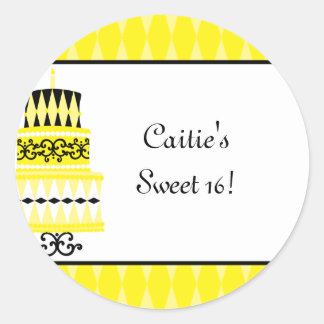 Yellow and Black Party Cake Classic Round Sticker