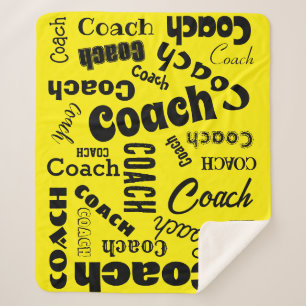 Yellow and Black Personalised Coach Gift Name Art Sherpa Blanket