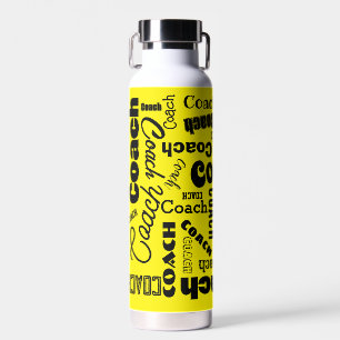 Yellow and Black Personalised Coach Gift Name Art Water Bottle