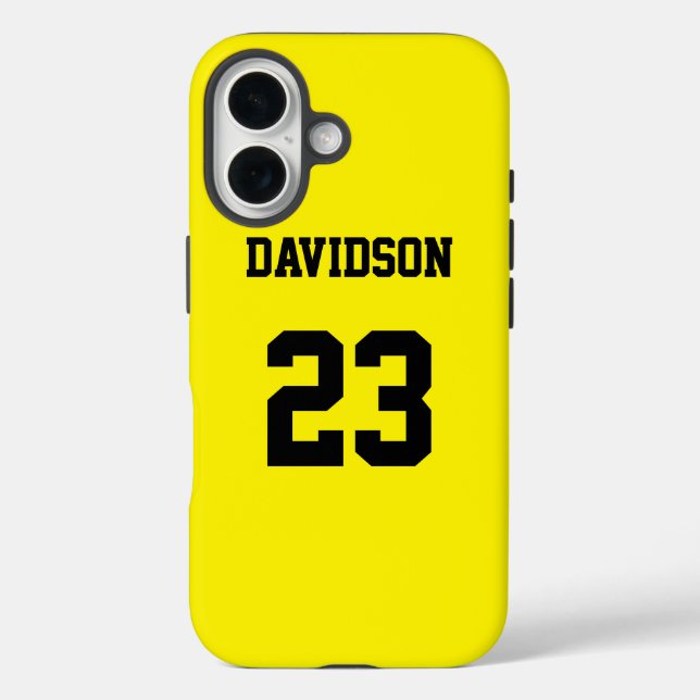 Yellow and Black Personalised Jersey Name Number Case-Mate iPhone Case (Back)