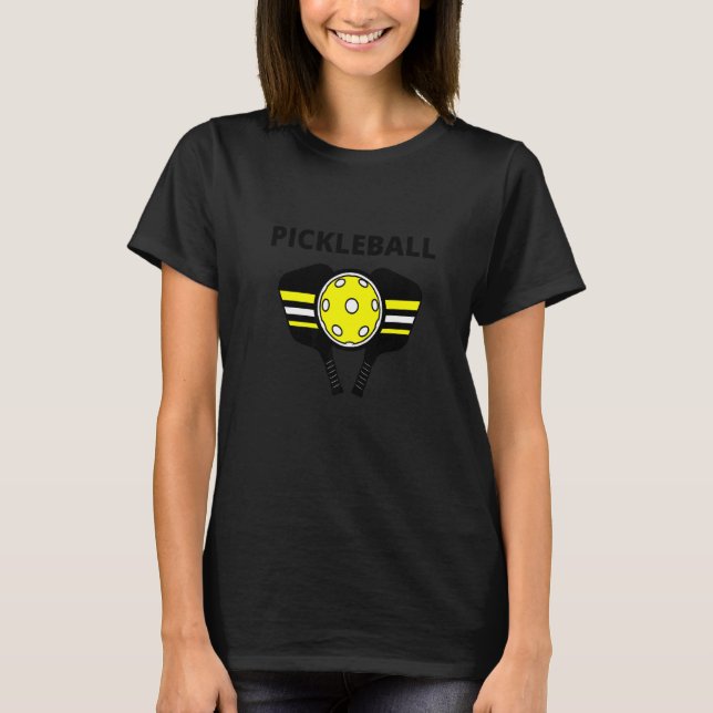 Yellow And Black Pickleball Ball And Pickleball Pa T-Shirt (Front)