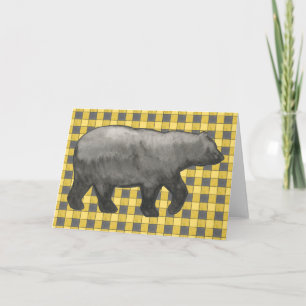 Yellow and Black Plaid Check Card with Bear
