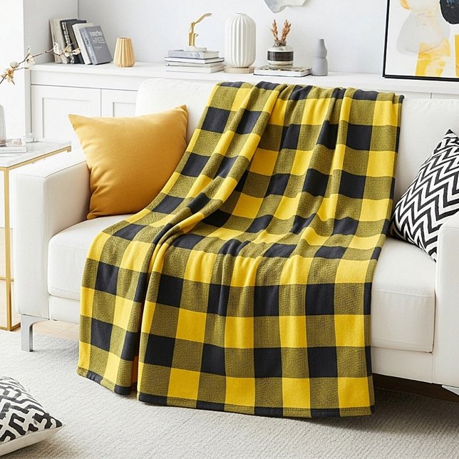 Yellow and black plaid fleece blanket (Creator Uploaded)