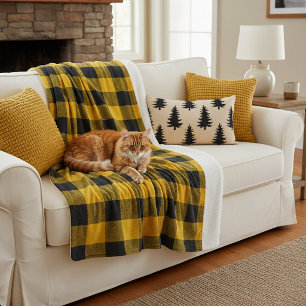 Yellow and black plaid sherpa blanket