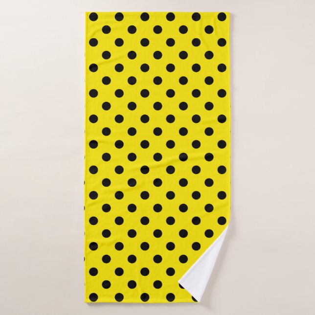 Yellow and Black Polka Dots Bath Towel (Bath Towel)