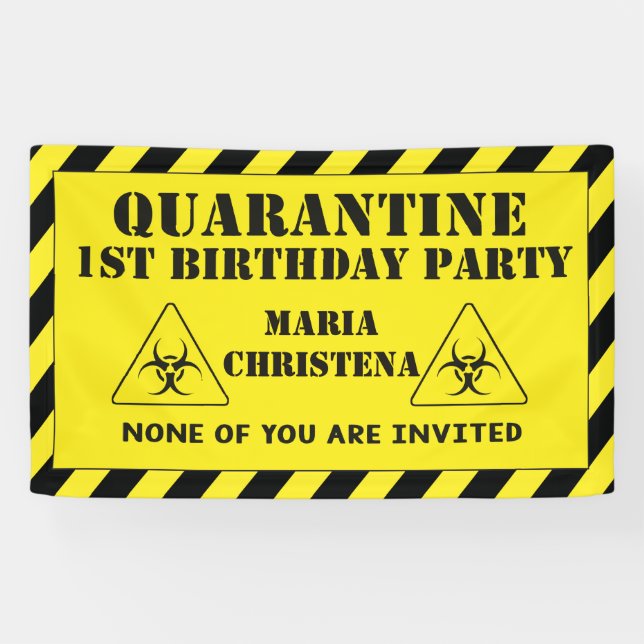 Yellow And Black Quarantine First Birthday Banner (Horizontal)