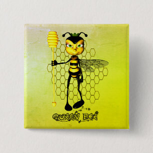 Yellow and black Queen Bee with honeycomb 15 Cm Square Badge