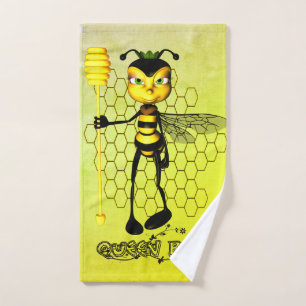Yellow and black Queen Bee with honeycomb Hand Towel