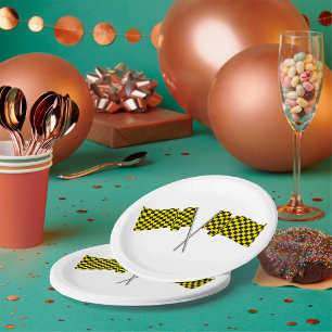 Yellow And Black Racing Flags Paper Plate