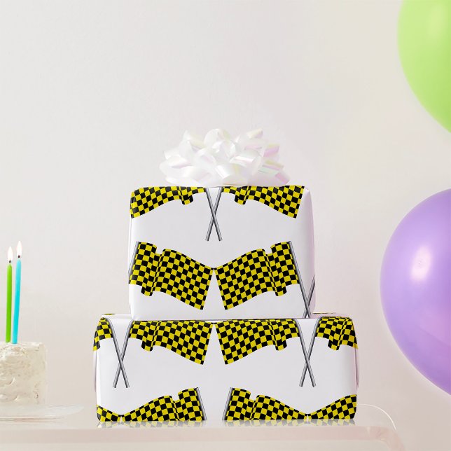 Yellow And Black Racing Flags Wrapping Paper (Creator Uploaded)