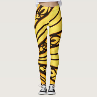 Yellow and Black Radial Lines Leggings